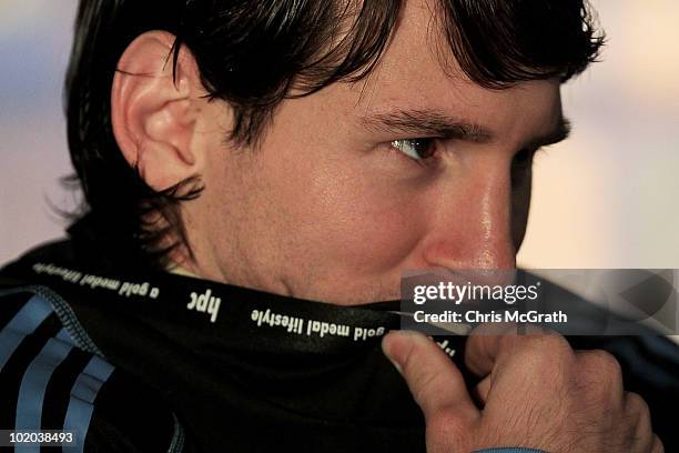 Lionel Messi of Argentina's national football team speaks to the media during a press conference on June 13, 2010 in Pretoria, South Africa.