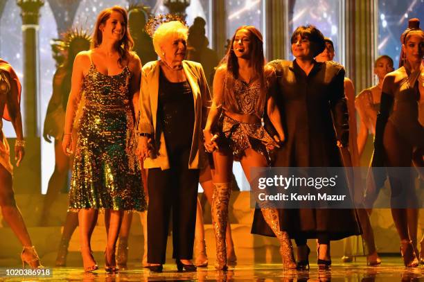 Lani Grande, Marjorie Grande, Ariana Grande, and Joan Grande pose onstage during the 2018 MTV Video Music Awards at Radio City Music Hall on August...