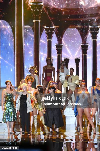 Lani Grande, Marjorie Grande, Ariana Grande, and Joan Grande take a bow onstage during the 2018 MTV Video Music Awards at Radio City Music Hall on...