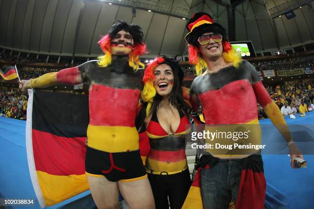 Germany fans show their support prior to the 2010 FIFA World Cup South Africa Group D match between Germany and Australia at Durban Stadium on June...