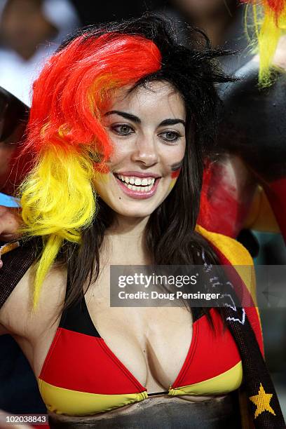 Germany fan shows her support prior to the 2010 FIFA World Cup South Africa Group D match between Germany and Australia at Durban Stadium on June 13,...