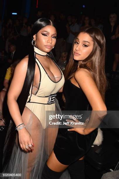 Nicki Minaj and Ariana Grande attend the 2018 MTV Video Music Awards at Radio City Music Hall on August 20, 2018 in New York City.