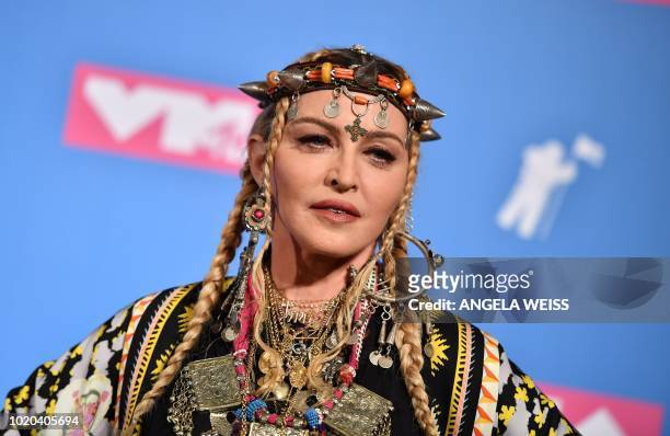 Madonna poses in the press room at the 2018 MTV Video Music Awards at Radio City Music Hall on August 20, 2018 in New York City.