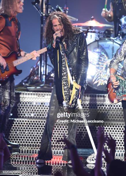 Steven Tyler of Aerosmith performs onstage during the 2018 MTV Video Music Awards at Radio City Music Hall on August 20, 2018 in New York City.