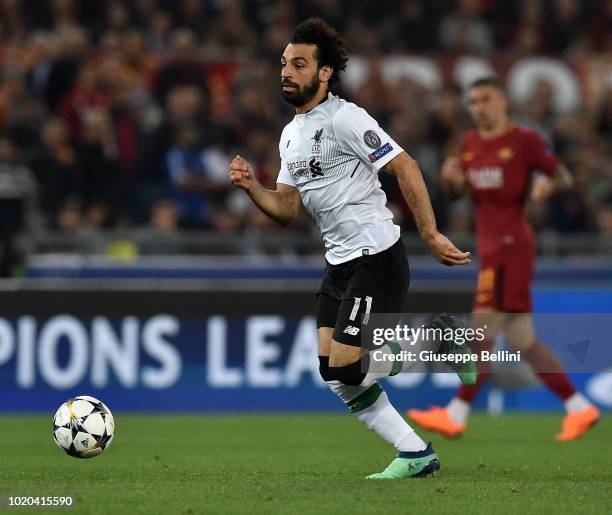 Mohamed Salah of Liverpool FC in action during the UEFA Champions League Semi Final Second Leg match between A.S. Roma and Liverpool FC at Stadio...