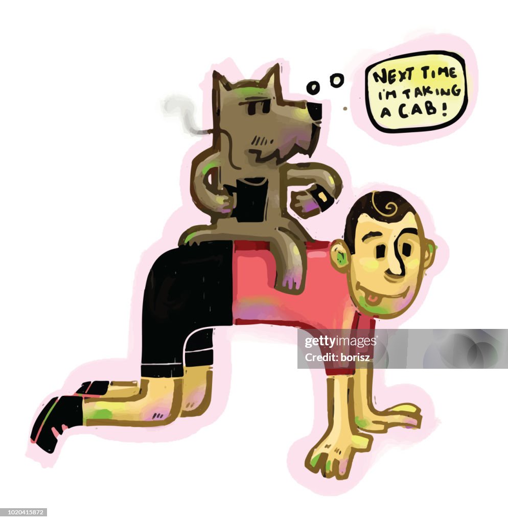 Dog riding Boy.
