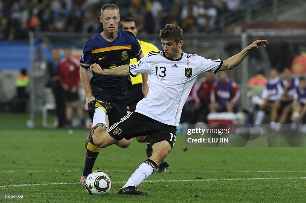 Germany's striker Thomas Mueller prepare