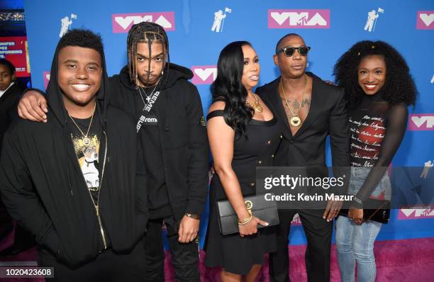 Jeffrey Atkins Jr., Jordan Atkins, Aisha Murray, Ja Rule, and Britany Atkins attend the 2018 MTV Video Music Awards at Radio City Music Hall on...