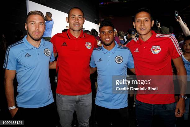 Anton Tinnerholm, Luis Robles, Ismael Shradi Tajouri and Sean Akira Davis attend the Major League Soccer Kicks Off Heineken Rivalry Week on August...