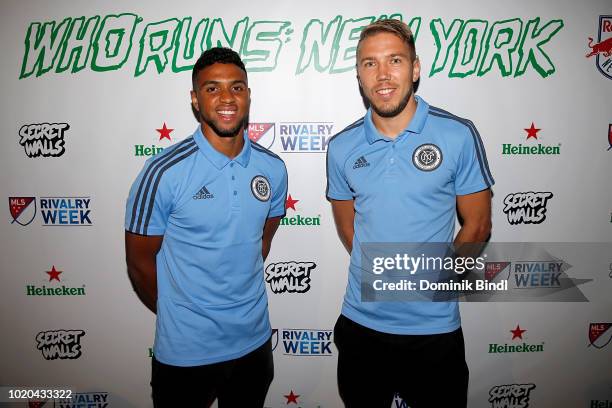 Ismael Shradi Tajouri and Anton Tinnerholm attend the Major League Soccer Kicks Off Heineken Rivalry Week on August 20, 2018 in Brooklyn, New York.