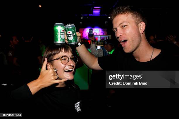 Guests celebrate at the Major League Soccer Kicks Off Heineken Rivalry Week on August 20, 2018 in Brooklyn, New York.