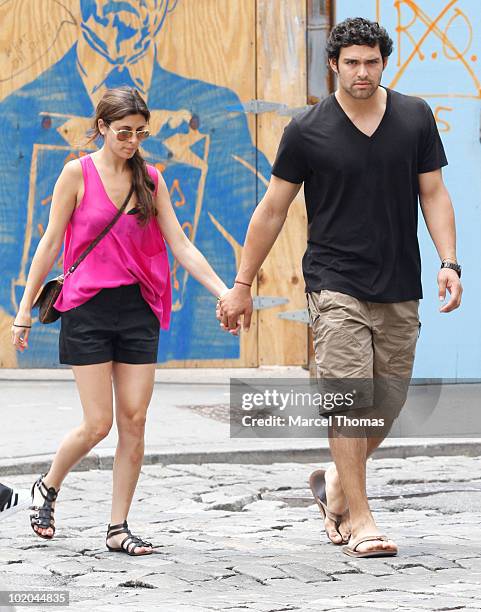 New York Jets' quarterback Mark Sanchez and actress Jamie-Lynn Sigler sighting in the MeatPacking district on June 13, 2010 in New York, New York.