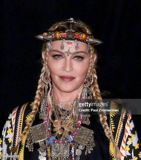 Madonna poses in the press room at the 2018 MTV Video Music Awards Press Room at Radio City Music Hall on August 20, 2018 in New York City..