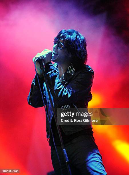 Julian Casablancas of The Strokes performs on stage on the last day of Rockness Festival at Dores, Loch Ness on June 13, 2010 in Inverness, Scotland.