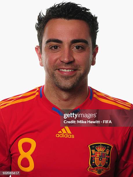 Xavi of Spain poses during the official Fifa World Cup 2010 portrait session on June 13, 2010 in Potchefstroom, South Africa.