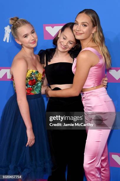 Lilia Buckingham, Millie Bobby Brown and Maddie Ziegler attends the 2018 MTV Video Music Awards at Radio City Music Hall on August 20, 2018 in New...