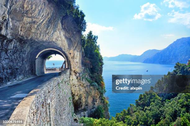 road on amalfi coast, italy - italy coast stock pictures, royalty-free photos & images