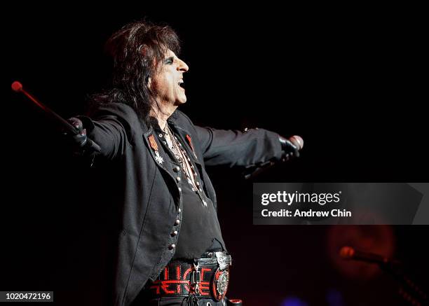 Singer-songwriter Alice Cooper performs on stage at Queen Elizabeth Theatre on August 20, 2018 in Vancouver, Canada.