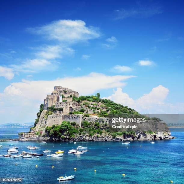 aragonese castle on ischia island, italy - ilha de ischia imagens e fotografias de stock