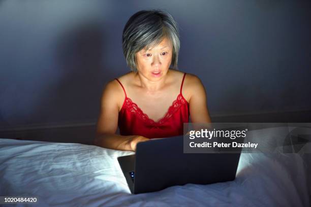 cyber crime attack on chinese women using computer at nighttime - porr bildbanksfoton och bilder