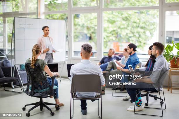 multi-ethnic business people attending meeting - germany womens team presentation stock pictures, royalty-free photos & images