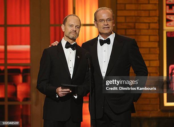 David Hyde Pierce and Kelsey Grammer present onstage during the 64th Annual Tony Awards at Radio City Music Hall on June 13, 2010 in New York City.