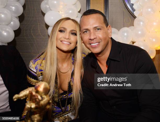 Jennifer Lopez and Alex Rodriguez attend Jennifer Lopez's MTV VMA's Vanguard Award Celebration at Beauty & Essex on August 21, 2018 in New York City.