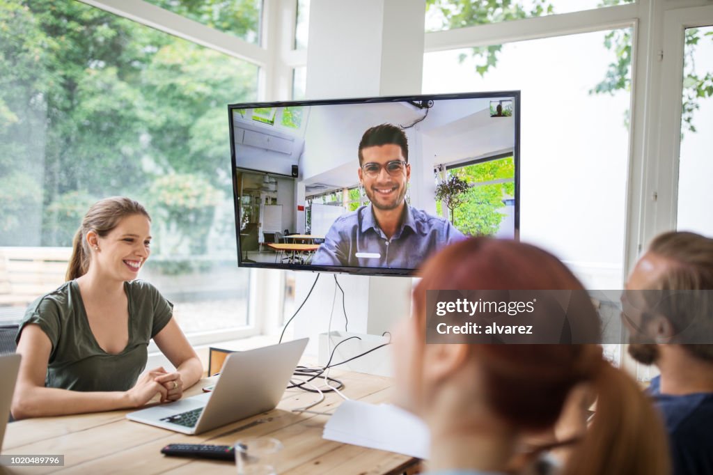 Start up business group having a video conference