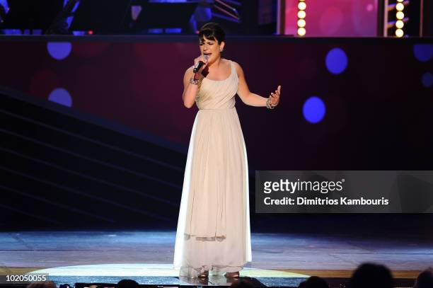 Lea Michele performs onstage during the 64th Annual Tony Awards at Radio City Music Hall on June 13, 2010 in New York City.
