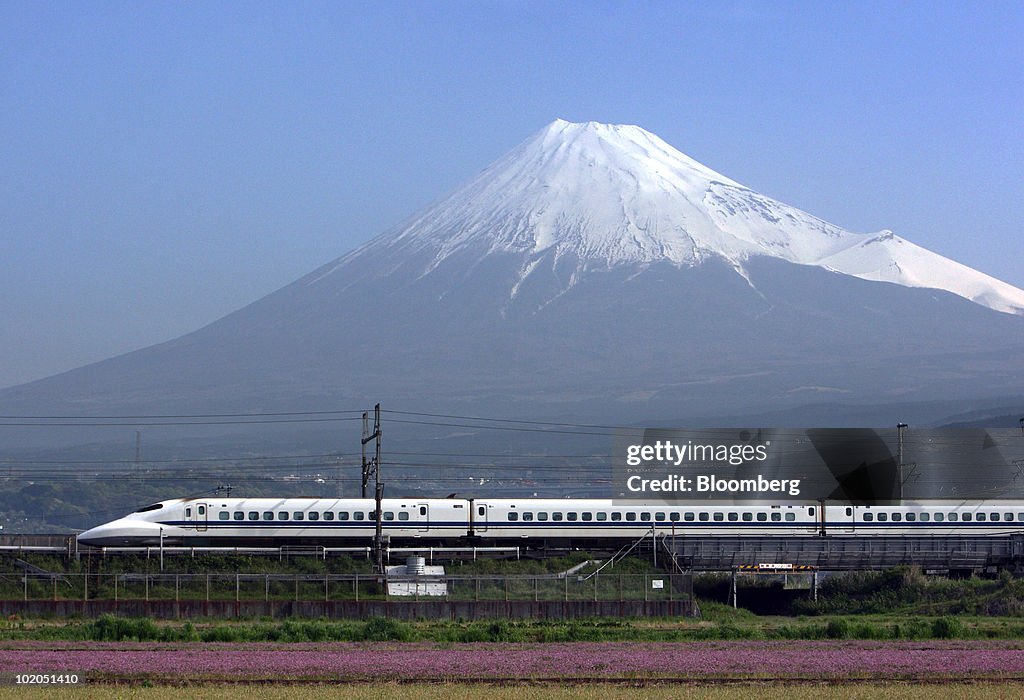 Central Japan Railway's Bullet Train Travels Past Mount Fu