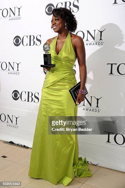 Actress Viola Davis poses with her award at the 64th Annual Tony Awards at The Sports Club/LA on June 13, 2010 in New York City.