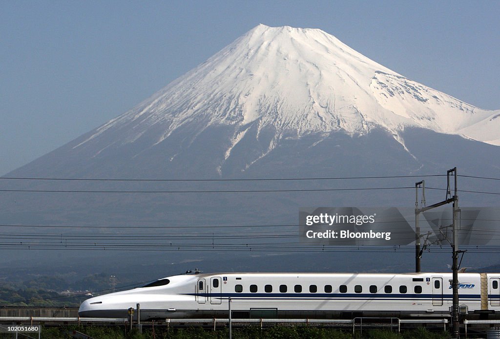 Central Japan Railway's Bullet Train Travels Past Mount Fu