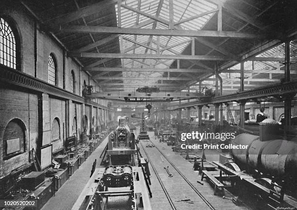 Erecting Shop, London and North-Western Railway Works, Crewe', circa 1896. From Pictorial England and Wales. [Cassell and Company, Limited, London,...