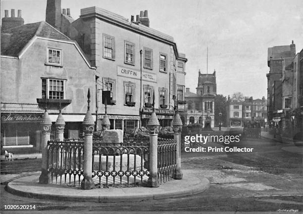 Coronation Stone and Market-Place, Kingston-on-Thames', circa 1896. From Pictorial England and Wales. [Cassell and Company, Limited, London, Paris &...