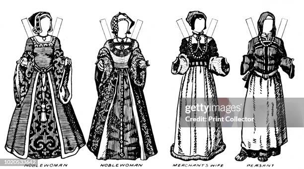 The Great Gallery of British Costume: Dress Worn in Henry The Eighth's Time', circa 1934. Illustration of costume worn during the reign of King Henry...