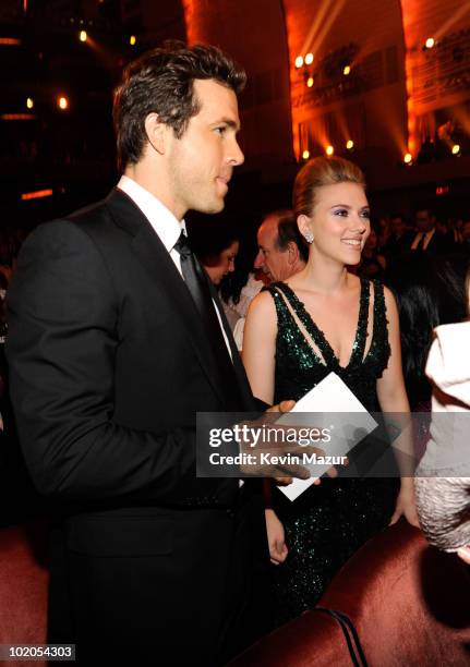 Ryan Reynolds and Scarlett Johansson in the audience at the 64th Annual Tony Awards at Radio City Music Hall on June 13, 2010 in New York City.