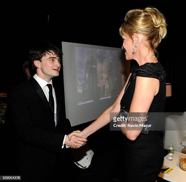 Daniel Radcliffe and Melanie Griffith in the green room at the 64th Annual Tony Awards at Radio City Music Hall on June 13, 2010 in New York City.