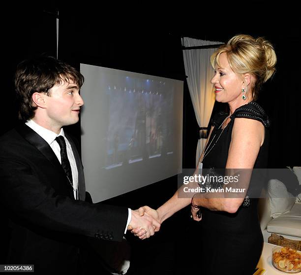 Daniel Radcliffe and Melanie Griffith in the green room at the 64th Annual Tony Awards at Radio City Music Hall on June 13, 2010 in New York City.