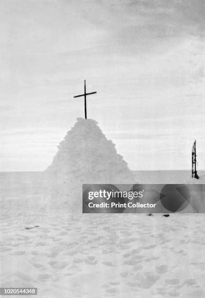 The Last Rest ', November 1912, . A snow cairn with cross on top marks the tent in which expedition leader Captain Robert Scott, Lieutenant Henry...