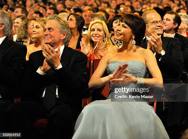 Michael Douglas and Catherine Zeta-Jones in the audience at the 64th Annual Tony Awards at Radio City Music Hall on June 13, 2010 in New York City.