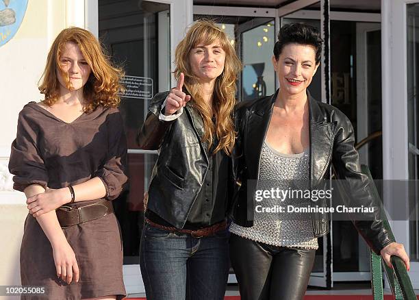 Actress Clara Augarde, Director Katell Quillevere and Actress Lio pose during the Cabourg Romantic Film Festival on June 11, 2010 in Cabourg, France.