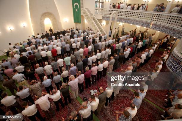 Muslims perform the Salat al Eid prayer at Zagreb mosque in Croatia during the first day of the Eid al Adha on August 21, 2018. Muslims worldwide...