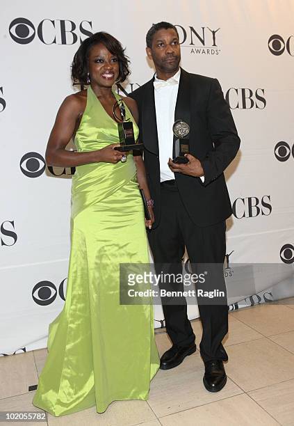 Actress Viola Davis and actor Denzel Washington attend the 64th Annual Tony Awards at The Sports Club/LA on June 13, 2010 in New York City.
