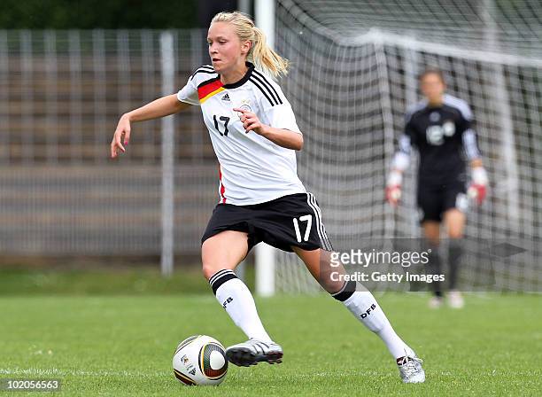 Turid Knaak of Germany runs with the ball during the DFB women's U20 match between Germany and USA at the Ludwig-Jahn-Stadion on June 13 2010 in...