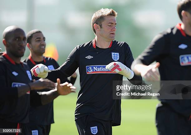 Robert Green warms up during the England training session at the Royal Bafokeng Sports Campus on June 14, 2010 in Rustenburg, South Africa.