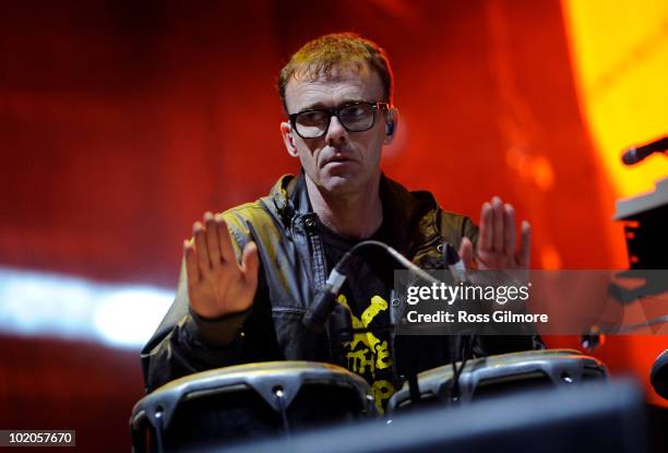 Paul Daley of Leftfield performs on stage on the second day of Rockness Festival at Dores, Loch Ness on June 12, 2010 in Inverness, Scotland.