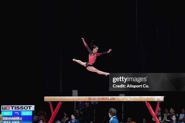 Abdul Hadi Farah Ann of Malaysia in action during the Artistic Gymnastic of the Women's Qualification & All-Around Final at the Jiexpo Hall on day...
