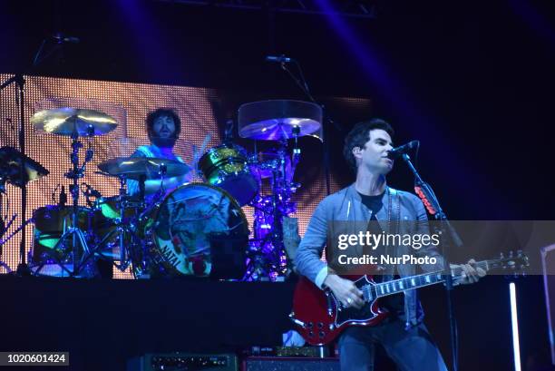 Welsh rock band Stereophonics perform on stage during day two at RiZE Festival in Chelmsford, on August 18, 2018. The band consists of Kelly Jones ,...