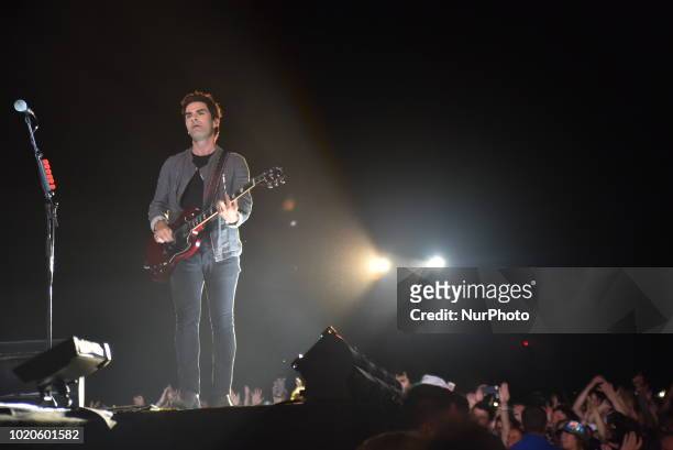 Welsh rock band Stereophonics perform on stage during day two at RiZE Festival in Chelmsford, on August 18, 2018. The band consists of Kelly Jones ,...