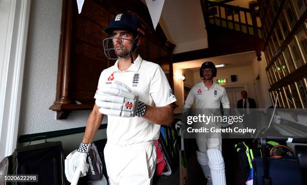 England opening batsmen Alastair Cook and Keaton Jennings walk from the pavilion ahead of day four of the Specsavers 3rd Test match between England...